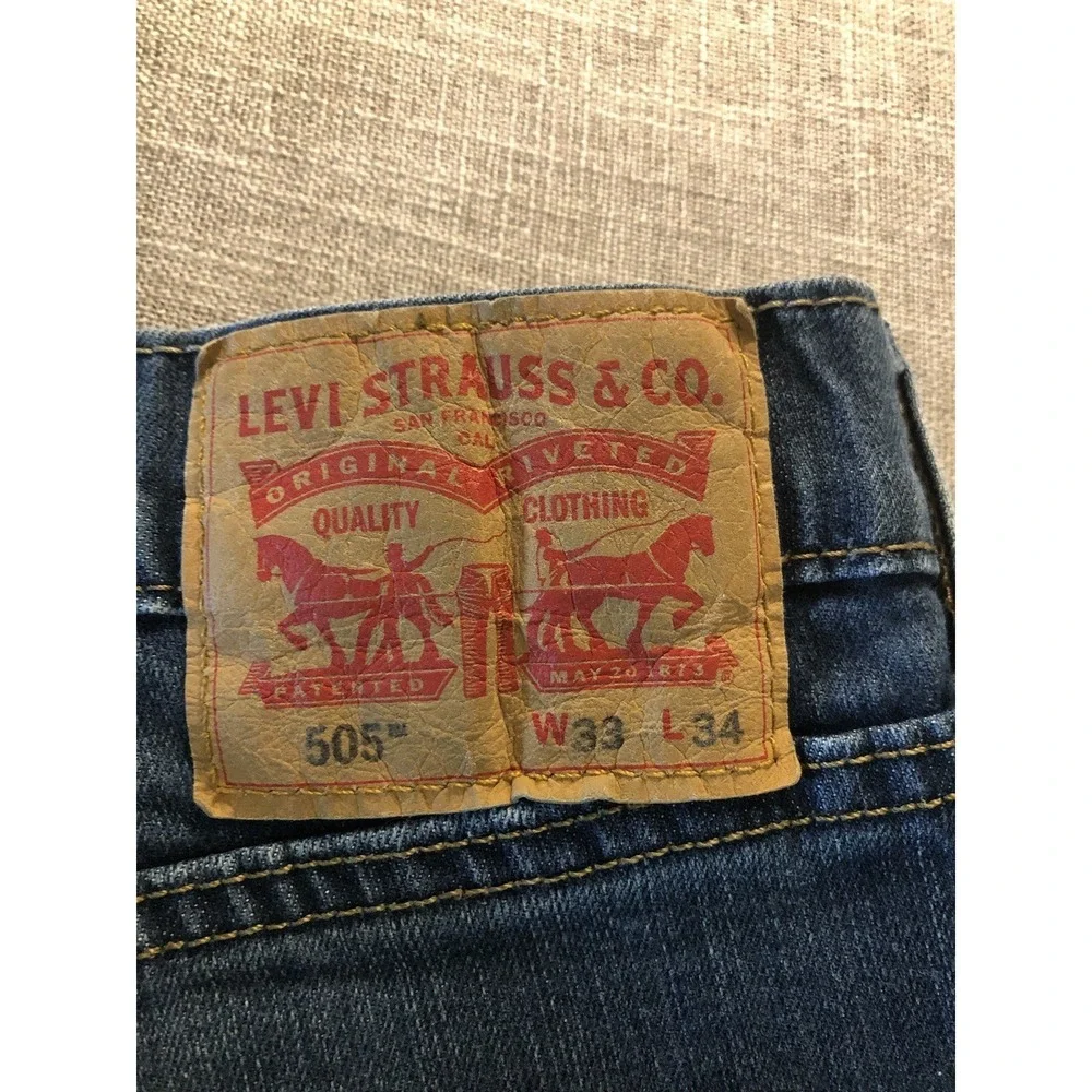 Levis 505 Jeans Men 33x34 Blue Medium Wash Regular Fit Casual Western Classic
